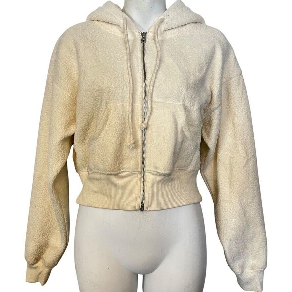 Madewell MWL NH707 Sherpa Zip Front Hoodie Sweatshirt Womens Cream Jacket sz XS
